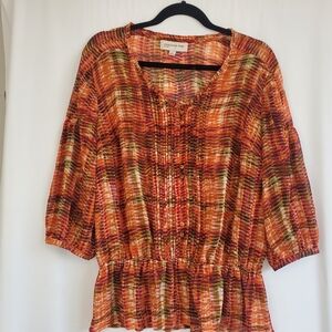Jones New Tork Sport Size M Fall pattern, drop elastic waist blouse